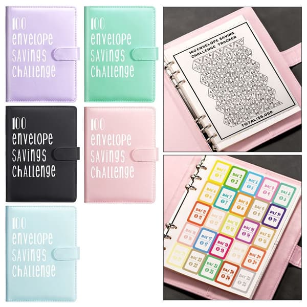 100 dagers konvoluttutfordring Binder Savings Challenge Book SVART black