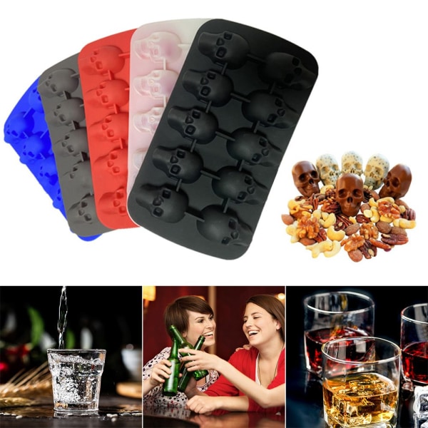 Halloween 10 Grid Skull Ice Tray Form Form svart
