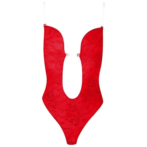 U Plunge Backless Underwear Invisible Push Up BH RED M Red M