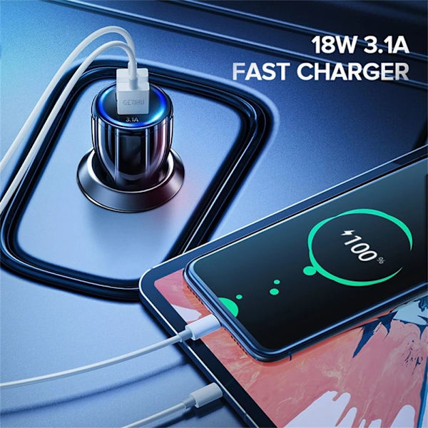 18W 3.1A Biloplader Dual USB Hurtigopladning SORT black