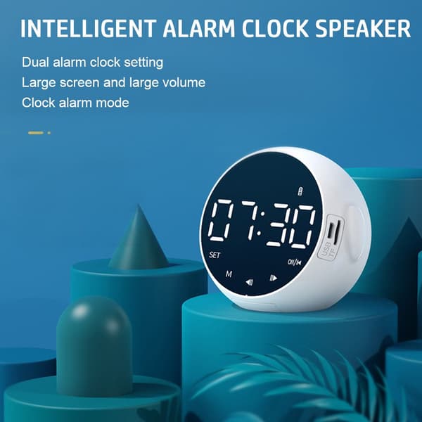 Trådlös Bluetooth -högtalare Smart Alarm Clock Audio VIT White