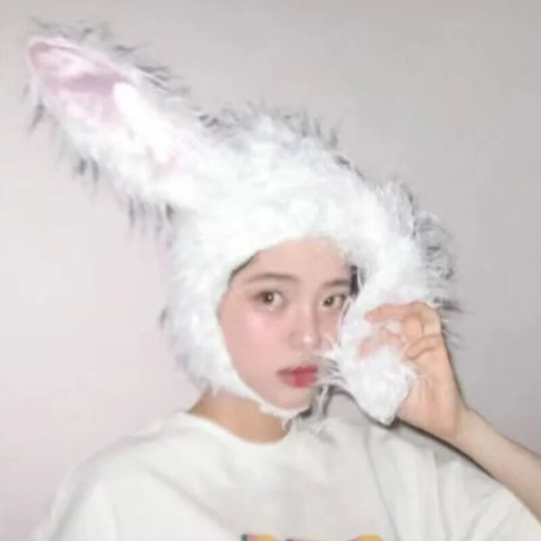 Bunny Ears Hat Øreklap Cap HVID White