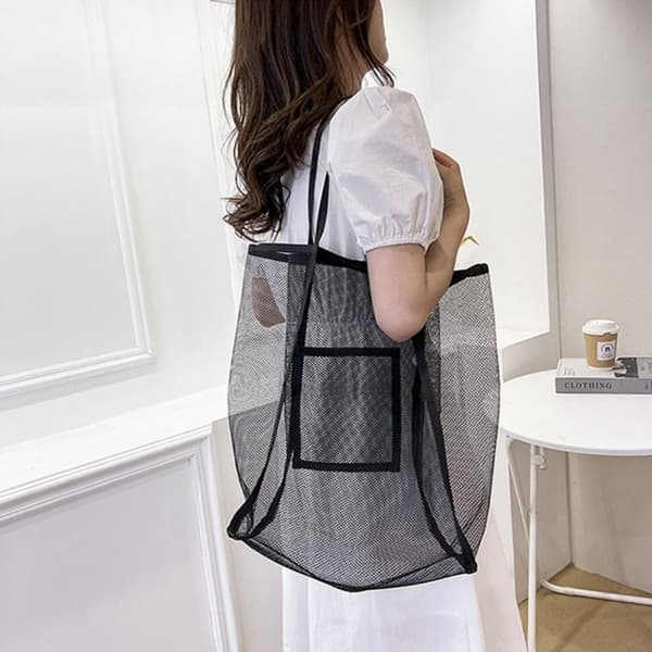 Beach Mesh Bag Mesh Net Tote MÖRKBLÅ dark blue