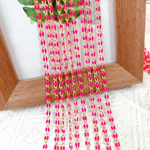 Emalj Kabelkedja Emalj Rolo Kedja ROSA Pink