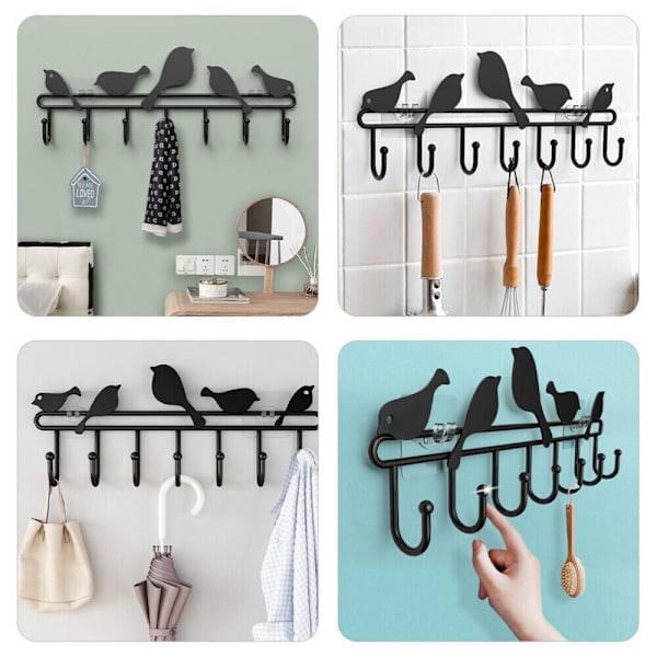 Vægmonteret stativ 7-krog Organizer SORT MINIMALISME MINIMALISME Black Minimalism-Minimalism