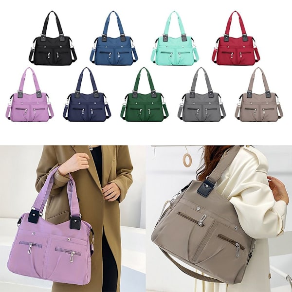 Stor kapacitet Skuldertaske Vandtæt Multi Pocket Kvinder Tote Nylon taske Grey