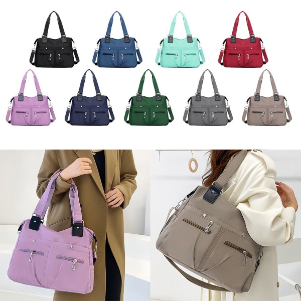 Stor kapasitet Skulderveske Vanntett Multi Pocket Dame Tote Nylon Bag Dark Blue