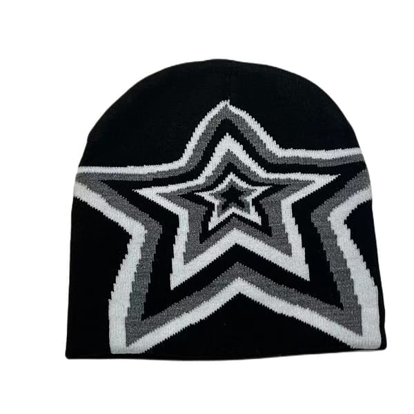 Strikkehette Lue Beanie Bonnet RØD&SORT red&black