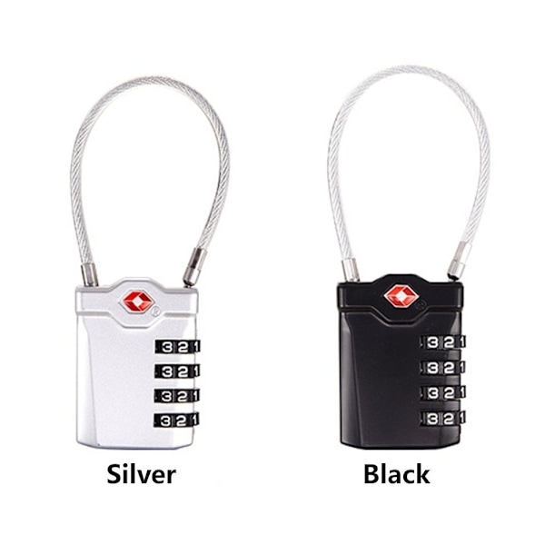 TSA Customs Lock Säkert Kodlås Kombination med 4 siffror silver