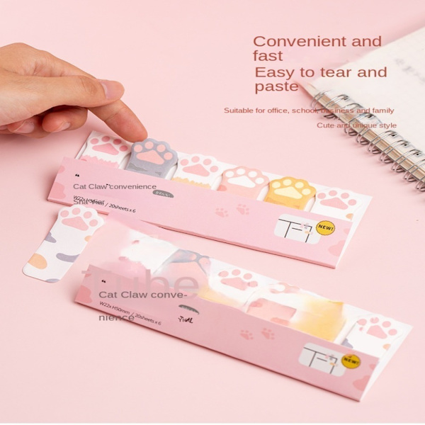3 stk Pink Cat Paw Sticky Notes Memo Pad Dagbog Stationære flager pink