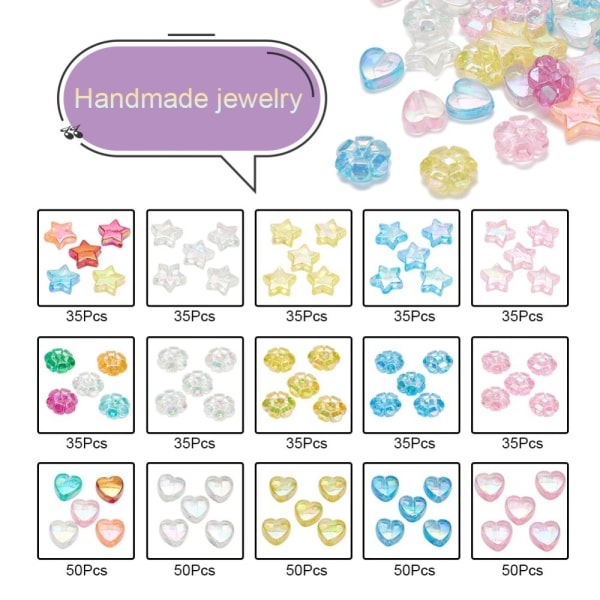 600 kpl Akryyli Charming Beads Star Beads Charming Heart Beads
