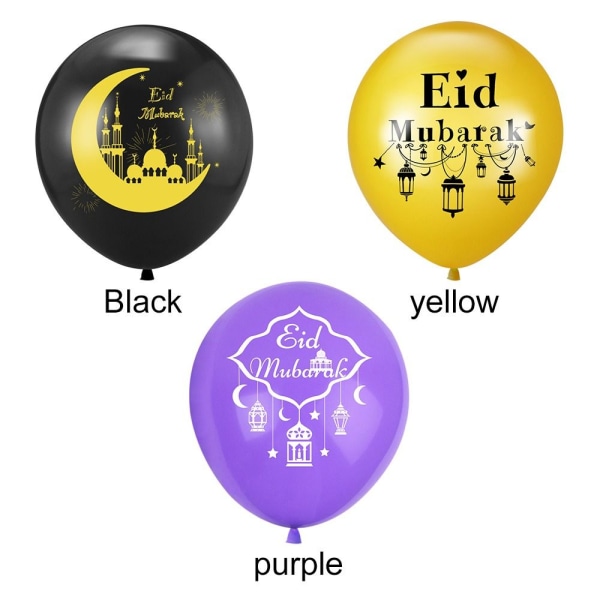 12 Tommer EID MUBARAK Balloner Latex Ballon SORT