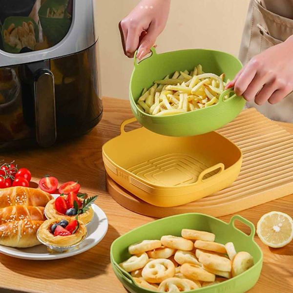 Air Fryer Korg Hopfällbar silikongryta GRÖN KVADRATUR Green Square-Square