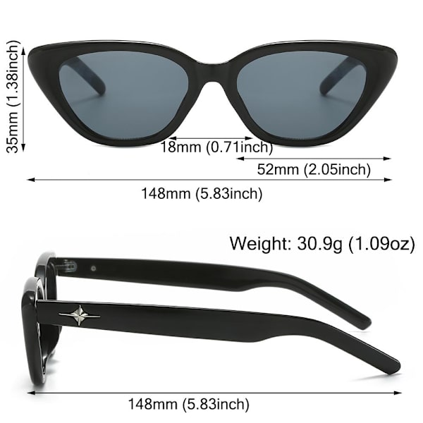 Cat Eye Aurinkolasit Star Y2K Aurinkolasit MUSTA-TEA MUSTA-TEA Black-Tea