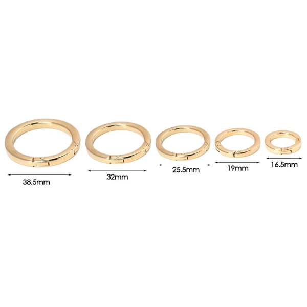 5 stk Fjær O-ringspenner Karabiner vesker Håndvesker GULL 38,5MM Gold 38.5mm