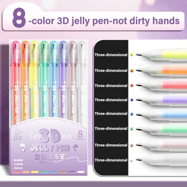 6ST/ Set 3D Stereo Jelly Pen Highlighter Pen 8FÄRG/ SET 8Colors/Set