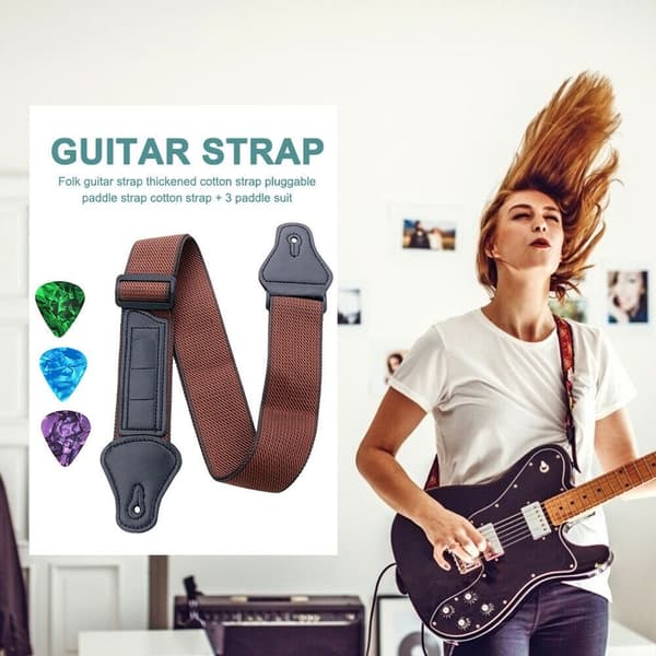 Guitar Strap Bälte 3 Picks Hållare BRUNT Brown