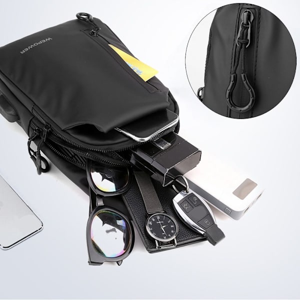 Mænd Casual Multifunktion Brysttaske Skulder Crossbody Tasker SORT black