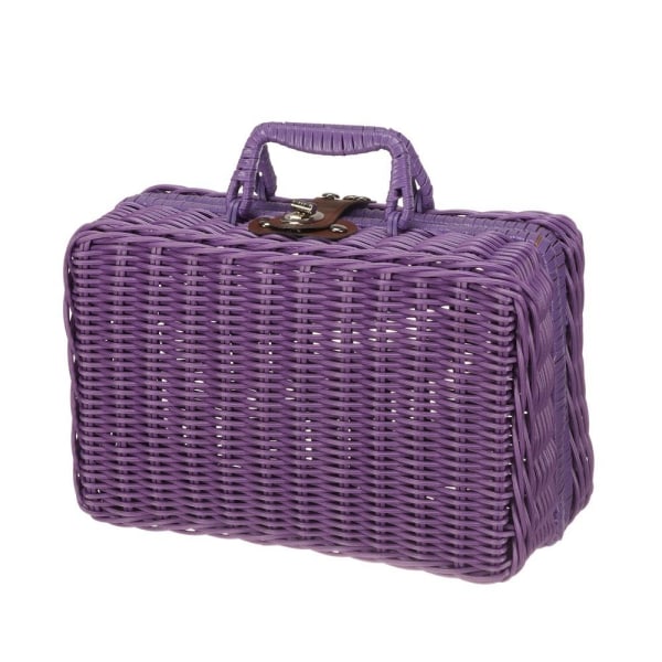 Håndvevd oppbevaringsboks imitert rottingkoffert LILLA Purple