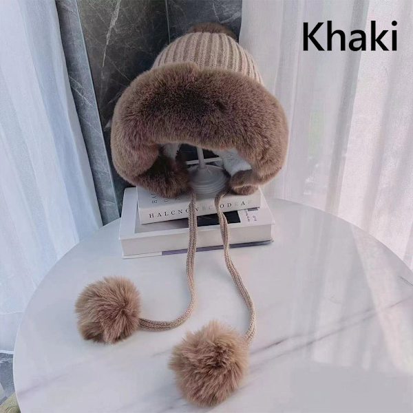 Pehmohattu hupullinen huivihattu KHAKI khaki