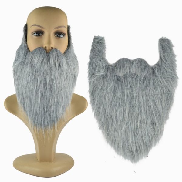 2 STK Fake Beard Langt Fnug Skæg GRÅ Gray