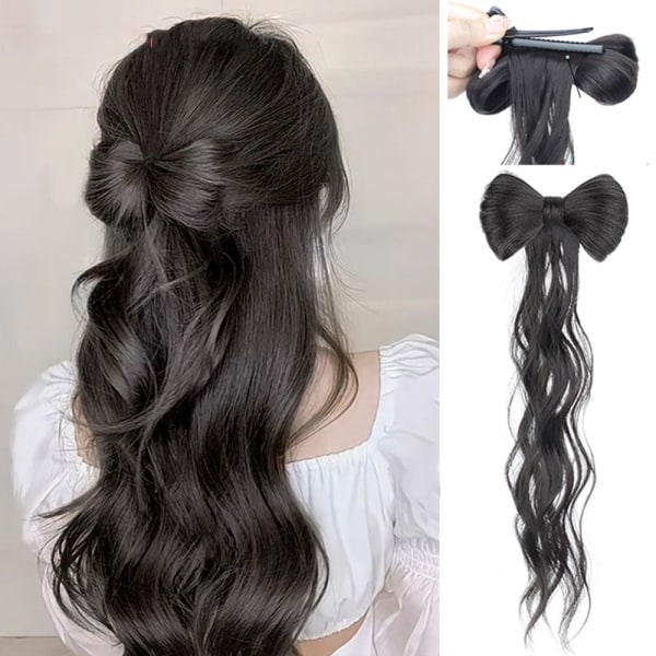 Ponytail Peruk Clip Bowknot Halvband Peruk Clip SVART black