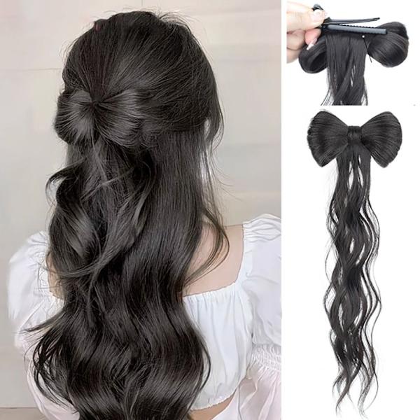 Ponytail Peruk Clip Bowknot Halvband Peruk Clip SVART BRUNT black brown