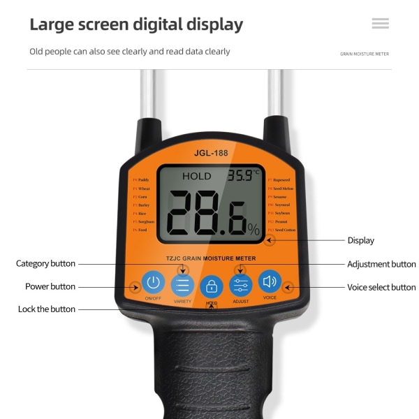Kornfuktighetsmåler Digital LCD Kornfuktighet