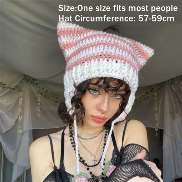 Cat Ear Hairball Beanies Hat Stripe Stickad Cat Ear Hairball Style 1