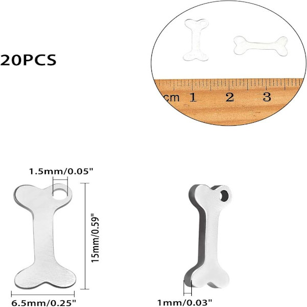 Bone Charm Hunde Bone Char Rustfrit Stål Pet Charm