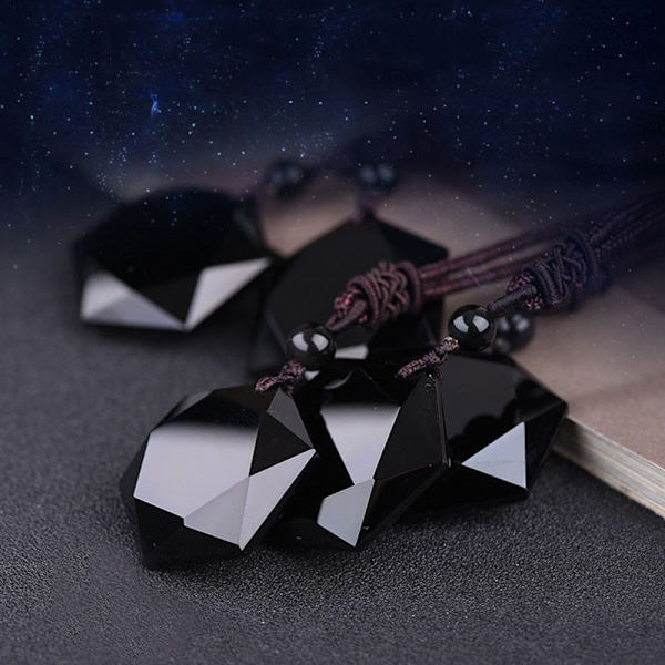 Svart obsidian sten hexagram form hänge halsband