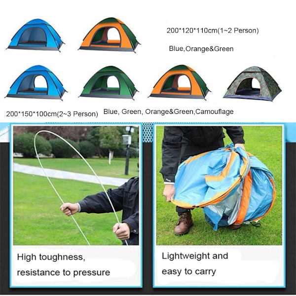 Automatisk Backpacking Oxford Duk Vattentätt Campingtält BLÅT Blue 3 person-3 person