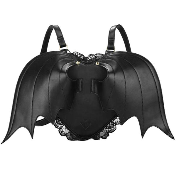 Bat Wings Ryggsäck Black Angel Daypack Dam Hjärta Lolita Bag Black