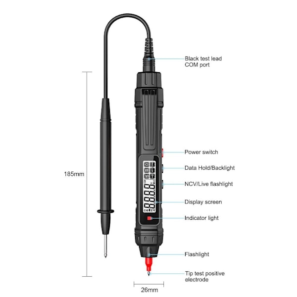 Smart Digital Multimeter Spændingsdetektor Voltmeter Tester Black