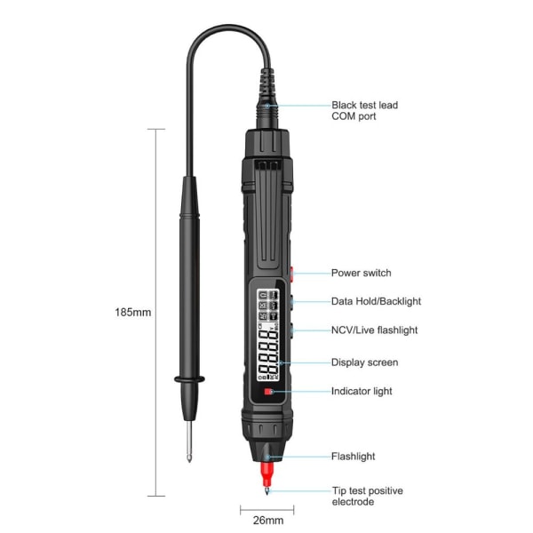 Smart Digital Multimeter Spänningsdetektor Voltmeter Tester Black