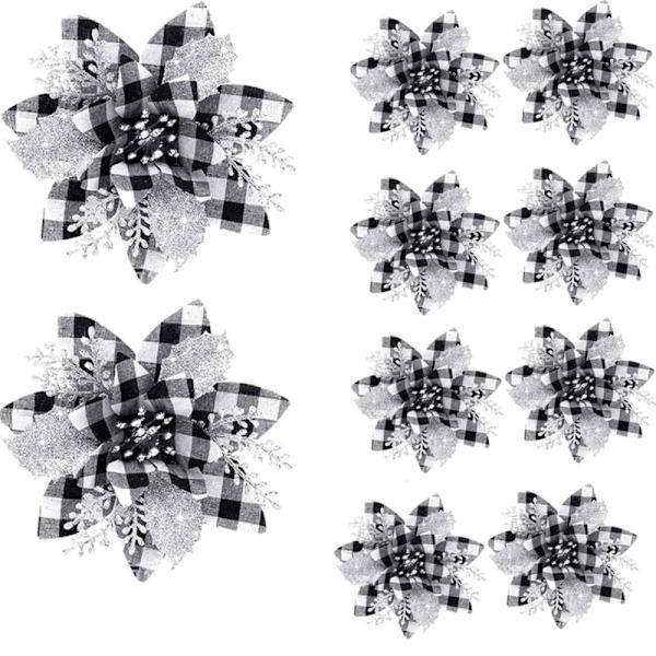 8stk Juleblomst Juletræ Blomster SORT HVID SORT black white