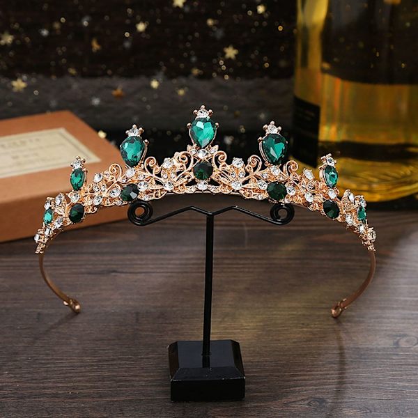 Princess Crystal Tiaras Rhinestone Hair Hoop GREEN green