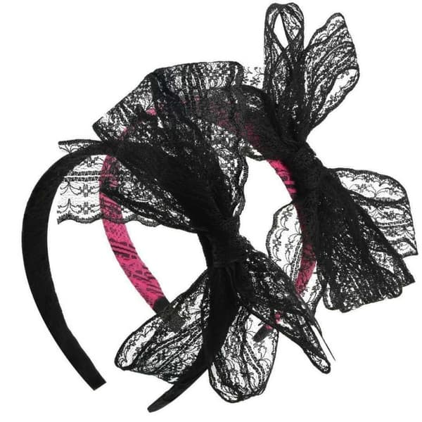 2PC Lace Bow Pandebånd Hårbånd SORT SORT black