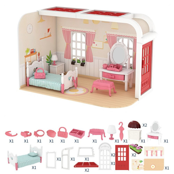 Tee-se-itse-nukkekoti nukkekodin kohtausmalli MAKUUHUONE MAKUHUONE bedroom