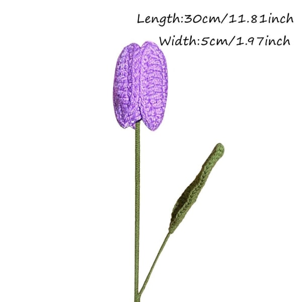 Håndstrikket Tulipan Blomst Tulipan Flettet Blomst MØRK LILLA Dark Purple