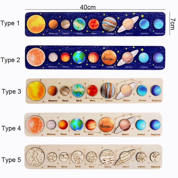 Trä Sol System Pussel Planeter Panel Pussel Leksak TYP 2