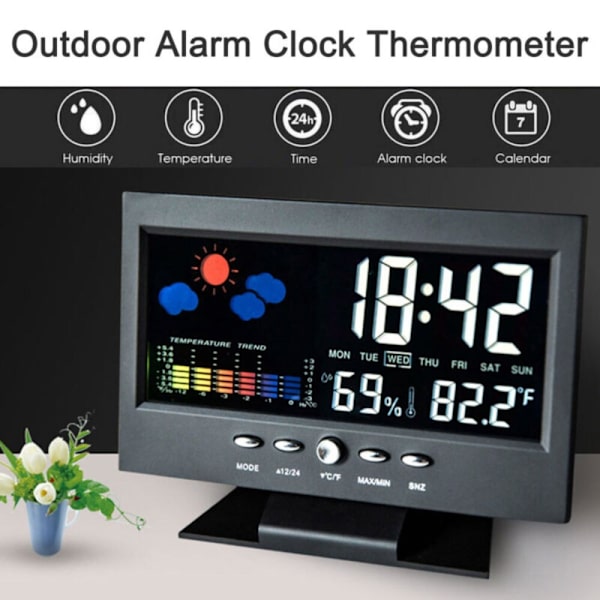 Väder elektronisk väckarklocka digital spegel Black