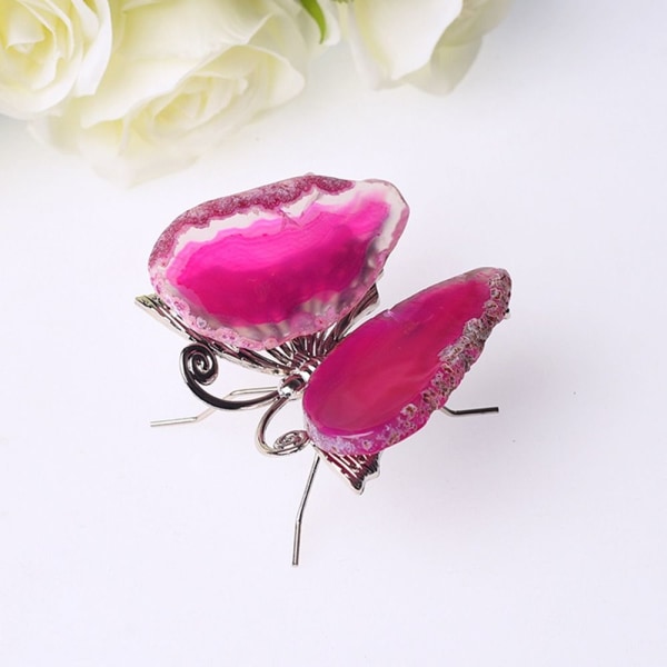 Crystal Butterflies Natural Agate Slice Butterfly ROSA Pink