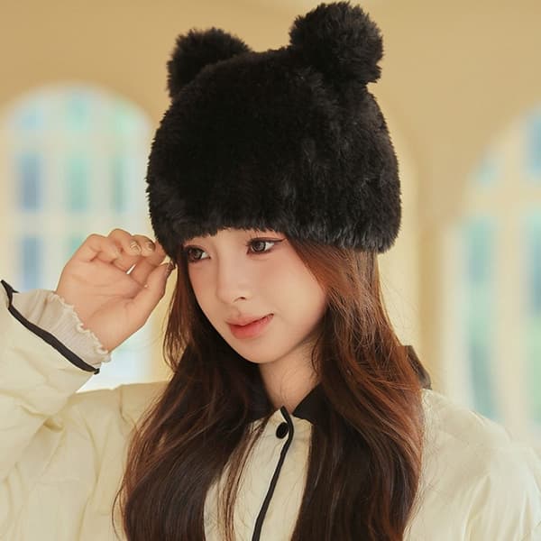 Bear Ear Stickad Mössa Vinter Varm Cap VIT white
