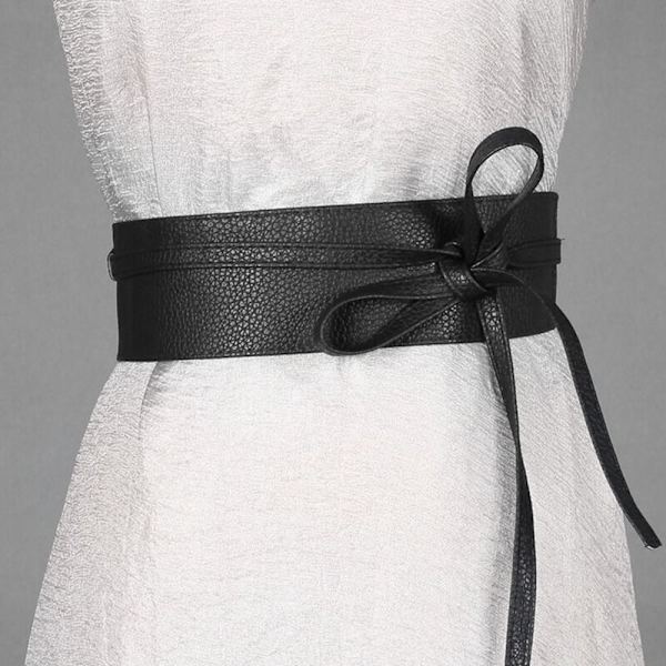 Kvinnor bälte för klänning Läder bowknot breda bälten black