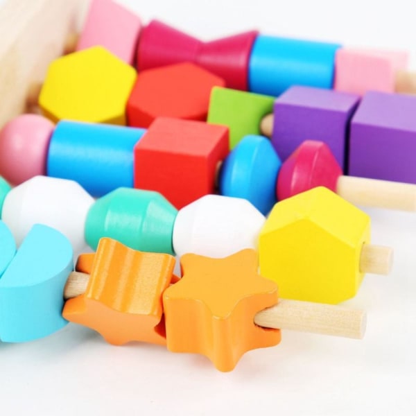 Montessori träleksaker pusselspel Färgglada pärlor 1 Set