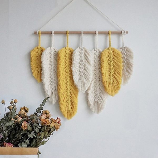Macrame Vägghängande Fjäder Bomull Drömfångare