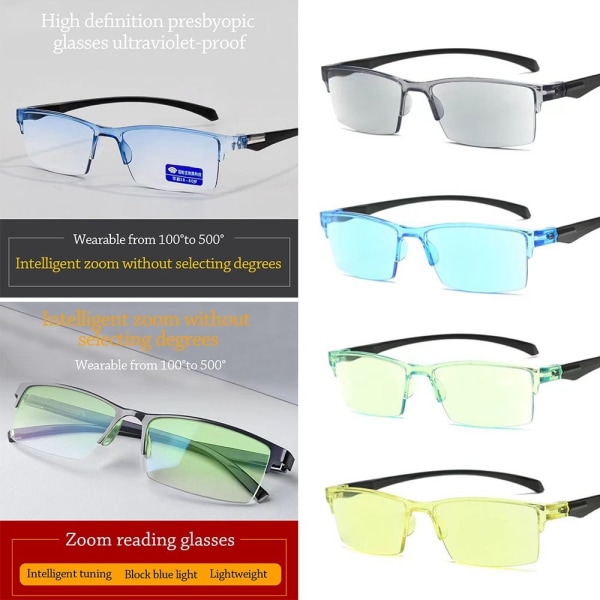 Anti-Blue Light Läsglasögon Automatisk Zoom Glasögon BLÅ Blue
