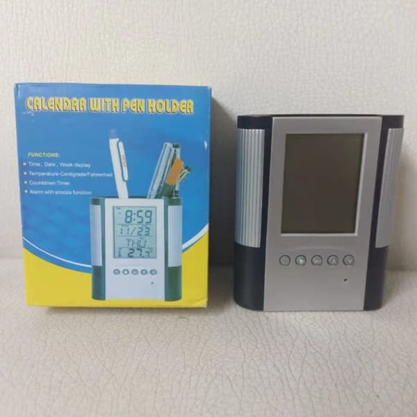 Blyantholder Digital LCD skrivebordsvekkerklokke