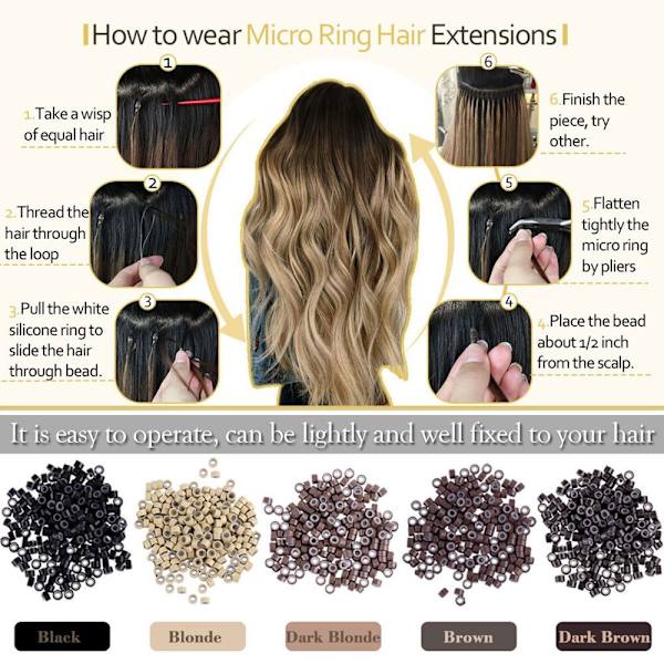 500 kpl Hiushelmiä Micro Links Sormukset TUMMANRUSKEA Dark Brown